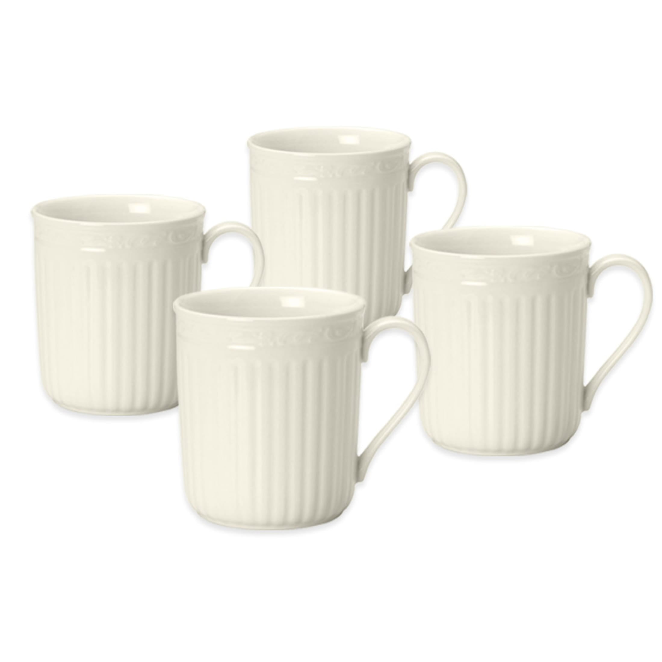 White Ceramic 11.5 oz. Round Coffee Mugs, Set of 4