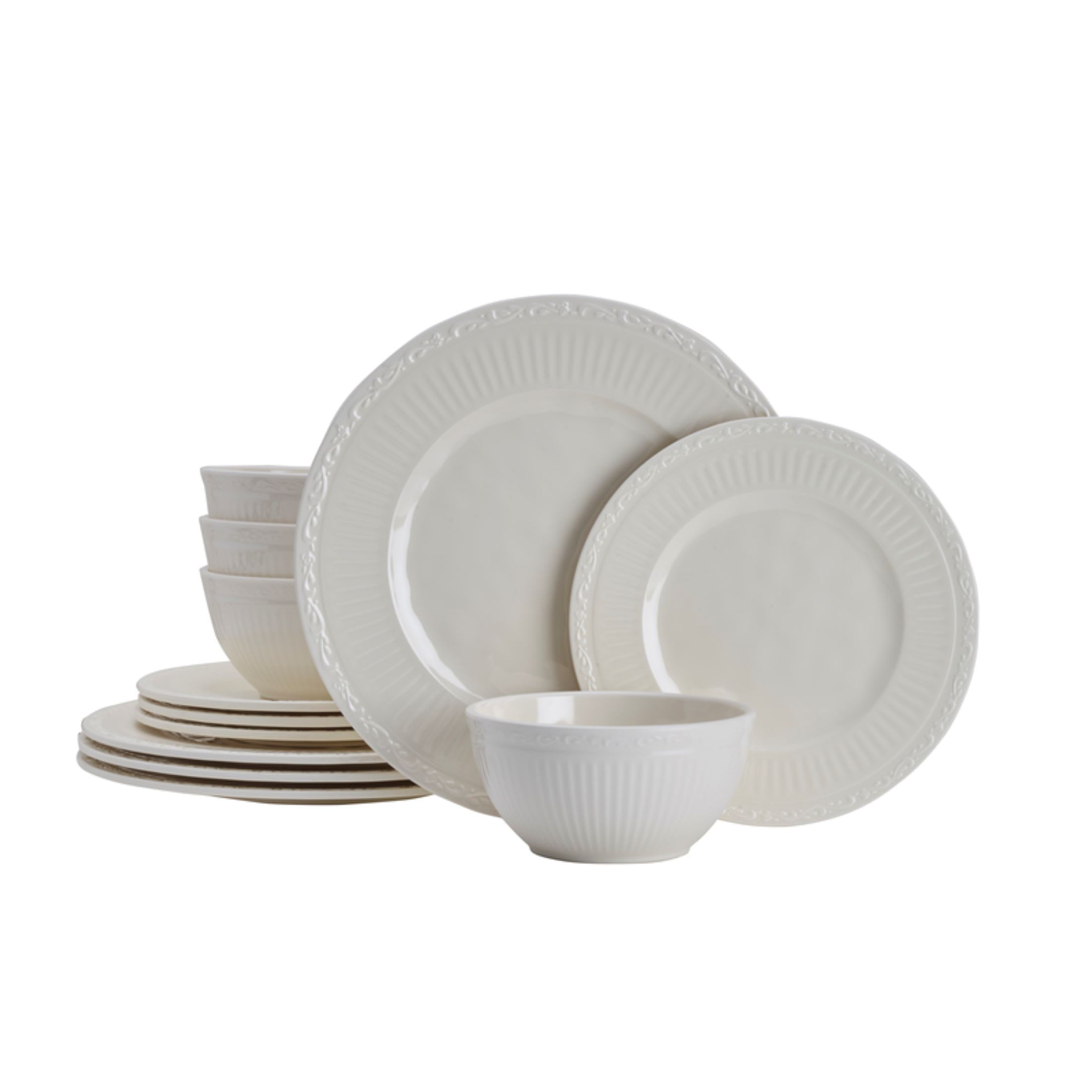 Cream Melamine 12-Piece Dinnerware Set, Service for 4