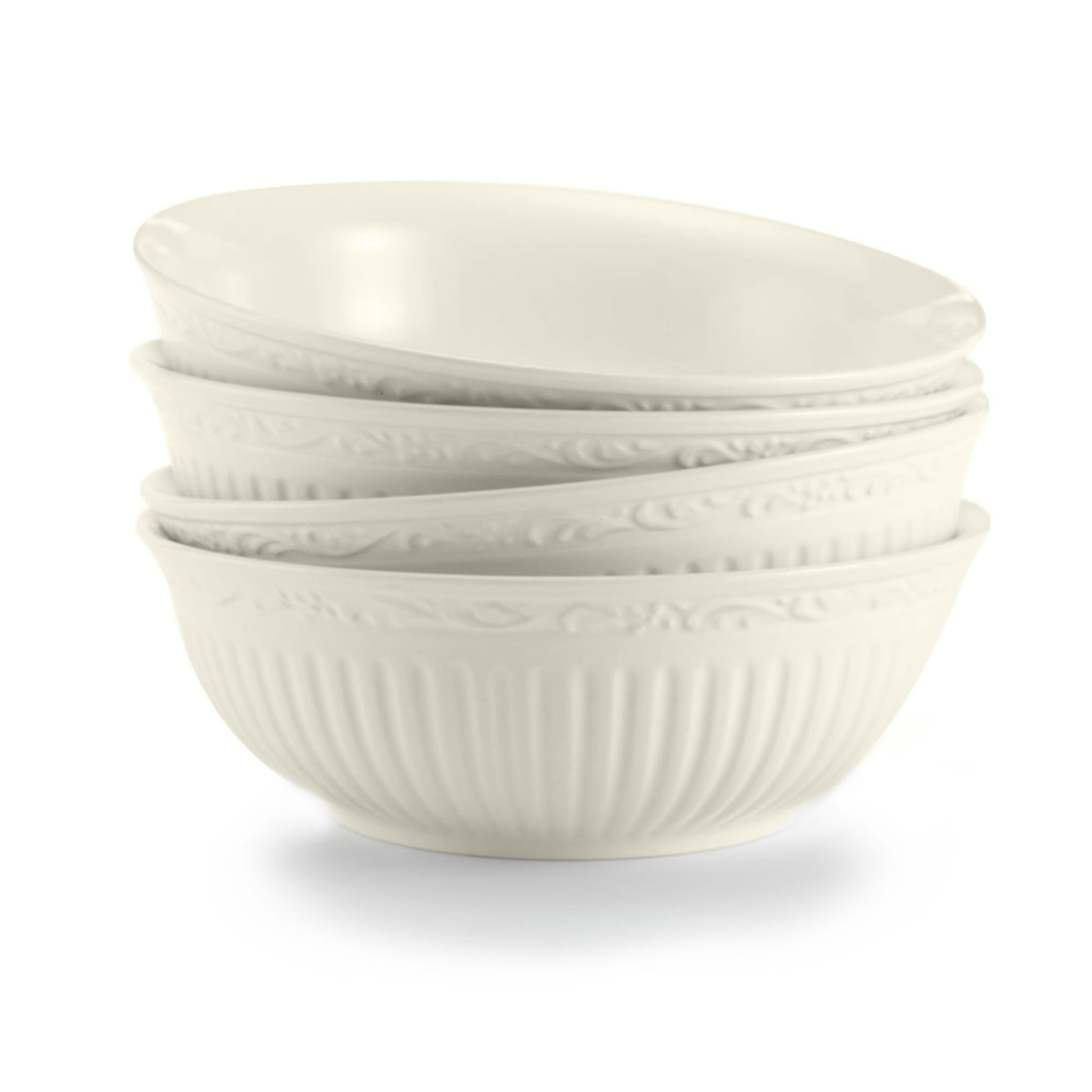 Italian Countryside White Stoneware Soup and Cereal Bowls, Set of 4