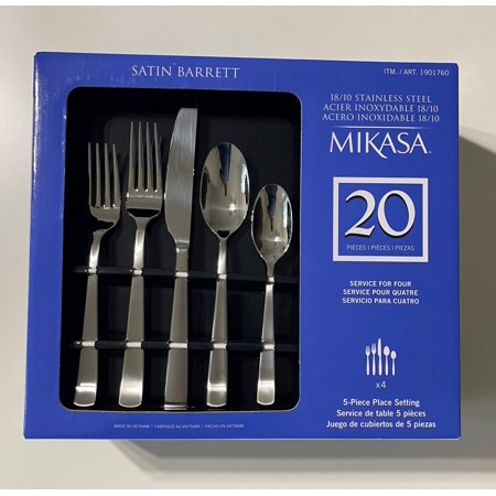 Mikasa Satin Barrett 20-Piece Flatware Set, Forged Premium Stainless Steel, Silver, Service for 4