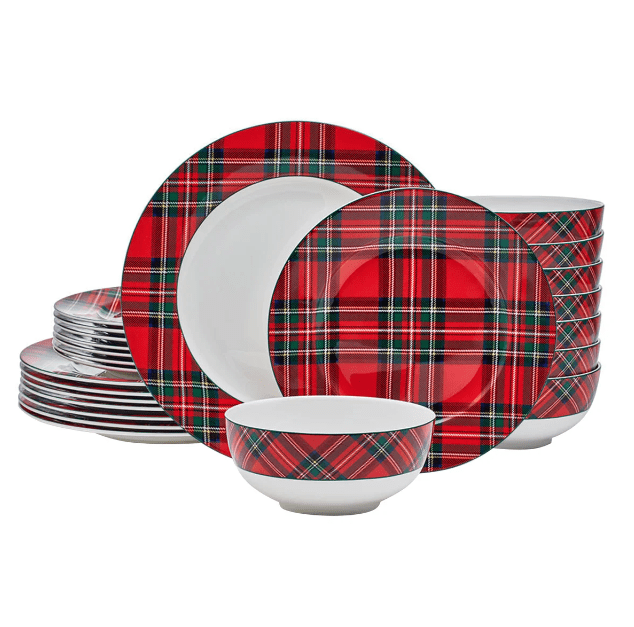 Mikasa Tartan Red 24-piece Bone China Dinnerware Set