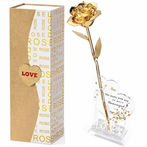 Mikasol Gold Dipped Real 24K Gold Rose, 1 Pack Infinity Flower Decor Hand Dipped in 24K Romantic Rose Gifts for Women in Her Wife Girlfriend Birthday Anniversary Valentines Mothers Day Christmas Y101