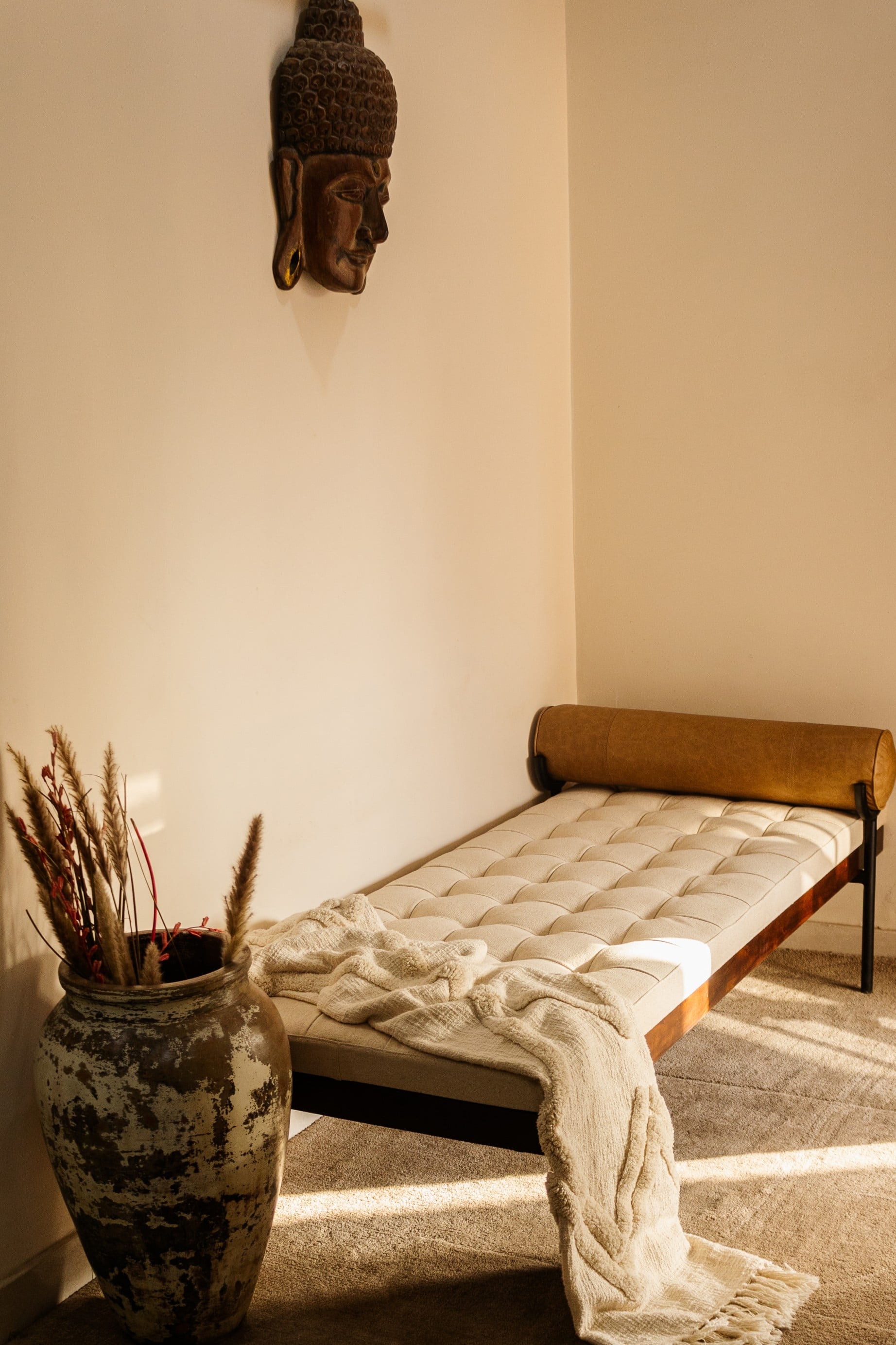 Mikayla Transitional Solid Mango Wood Daybed with Leather Pillow