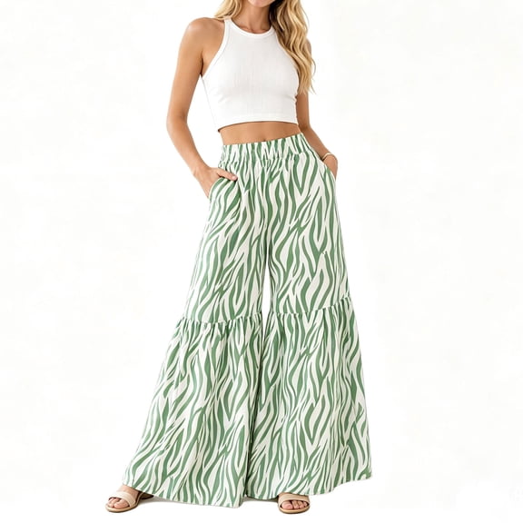 Mikdeno Women's Wide Leg Palazzo Pants, High Waist Flowy Boho Pants with Pockets, Floral & Paisley Print Lounge Pants, S-XXL