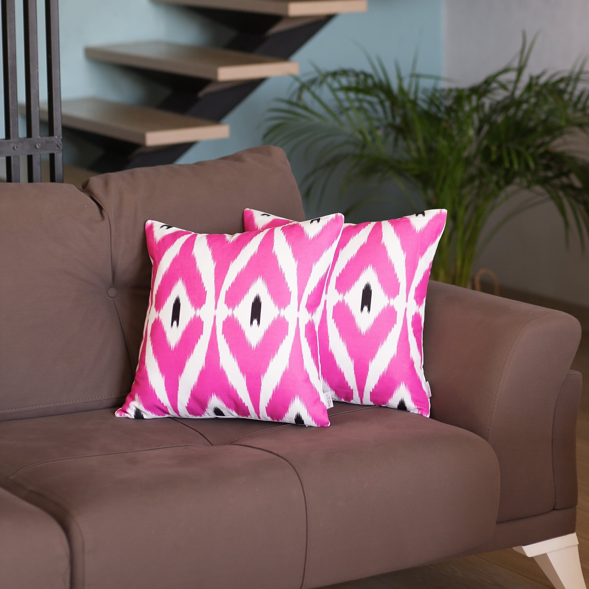 Hot Pink Ikat Reversible Polyester Pillow Covers, 18" Set of 2