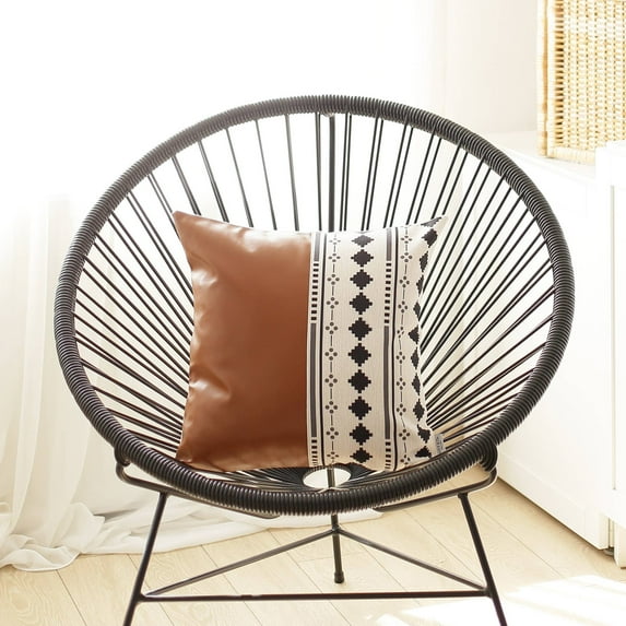 Mike&Co New York Bohemian Vegan Faux Leather Throw Pillow Brown 20x20