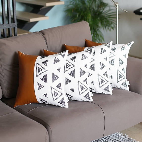 Mike&Co New York Decorative Vegan Faux Leather Throw Pillows Set of 4 Brown 17x17