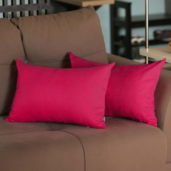Mike&Co. New York Honey Set of 2 Decorative Throw Pillow Cover Solid Color Lumbar Dark Pink