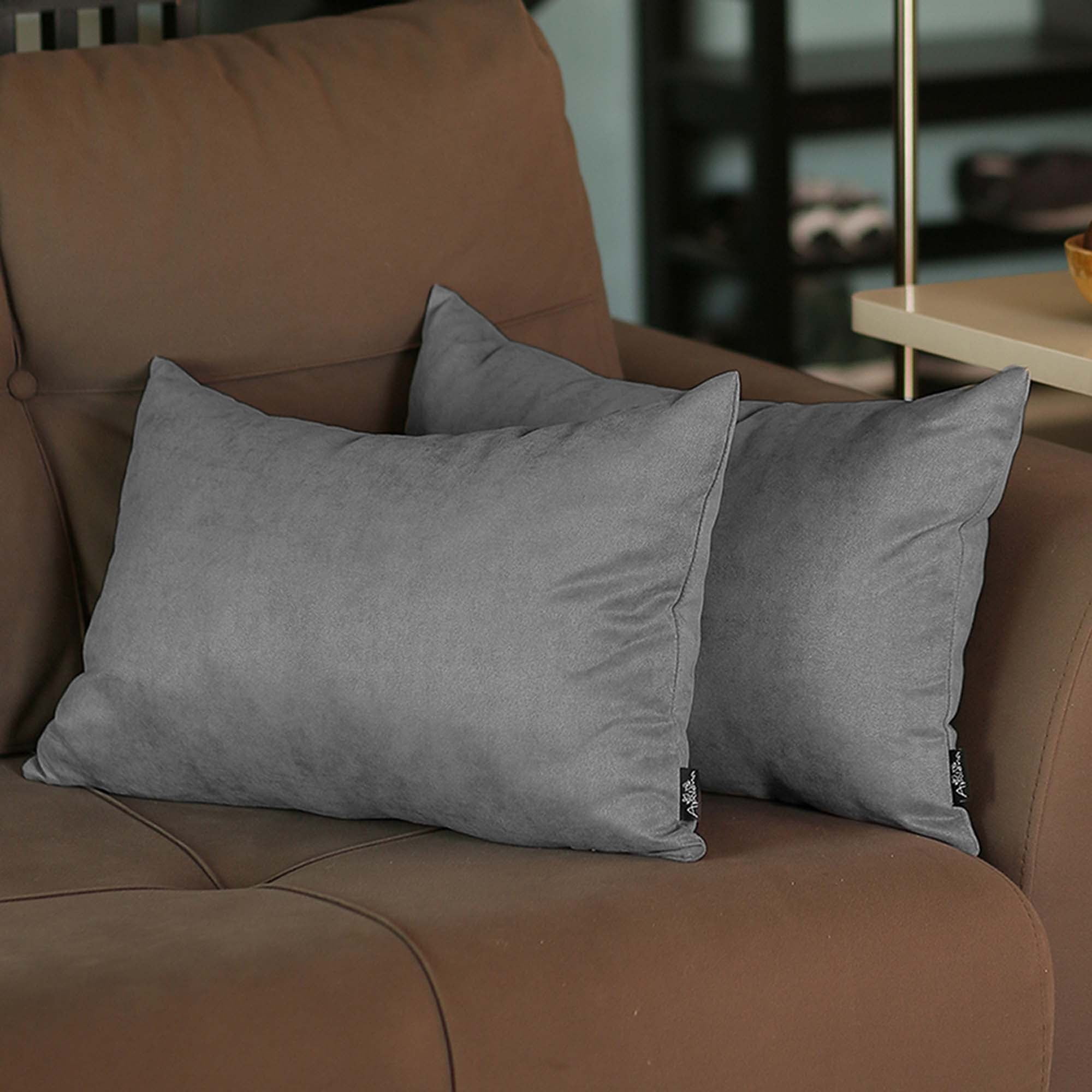 Gray Polyester Lumbar Pillow Covers Set of 2