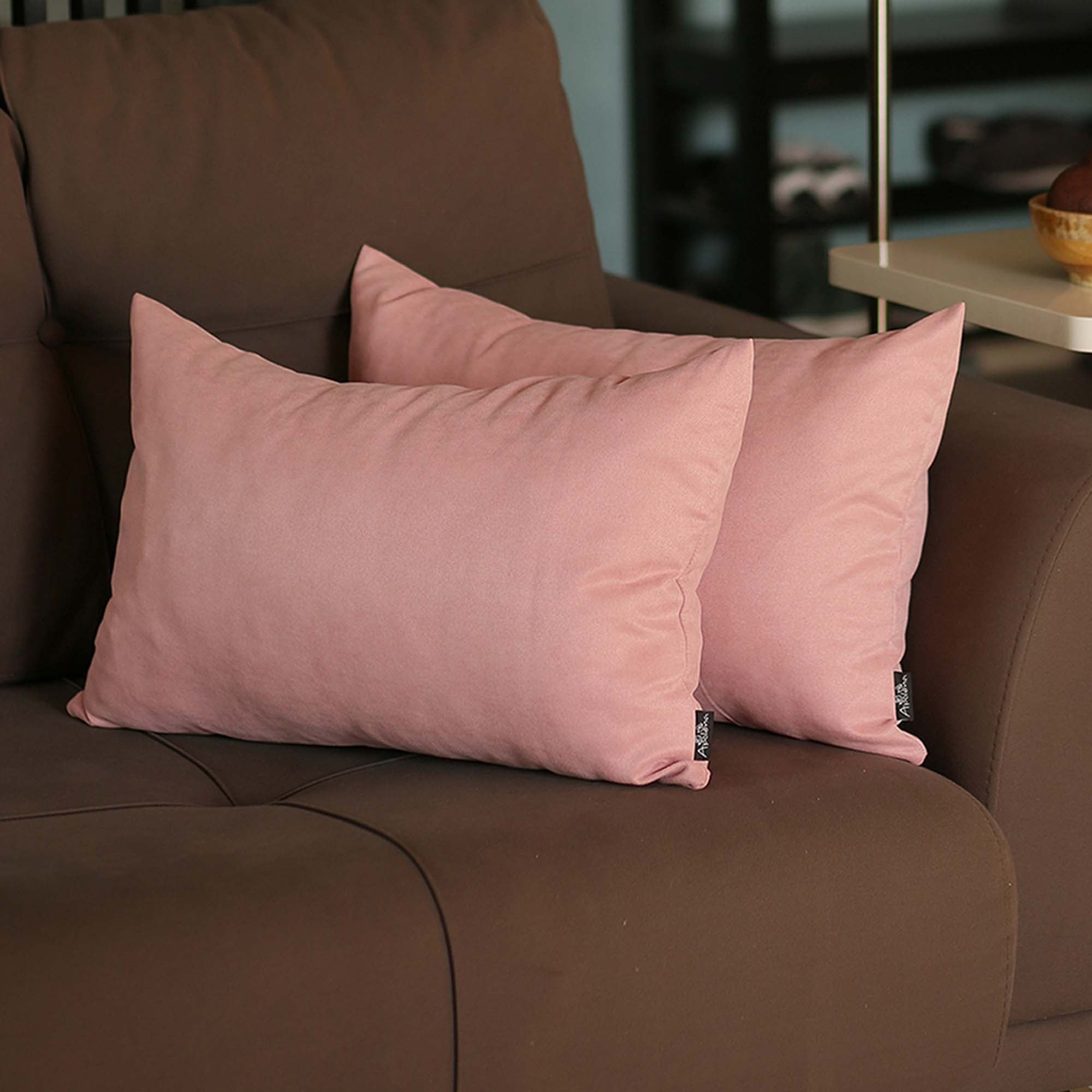 Light Pink Polyester Lumbar Pillow Covers Set of 2