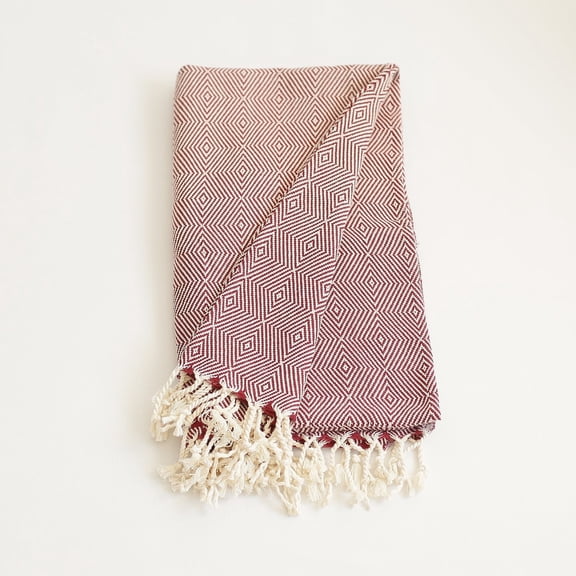 Mike&Co. New York Turkish Cotton Handwoven Single Throw Blankets with Tassels Red