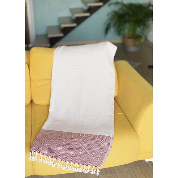 Mike&Co. New York Turkish Cotton Handwoven Single Throw Blankets with Tassels Red