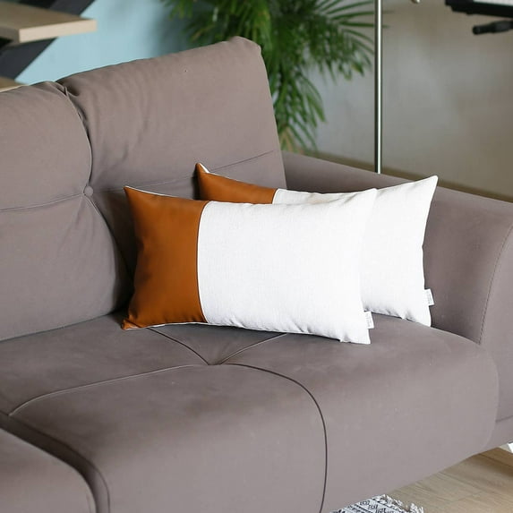 Mike&Co New York Vegan Faux Leather Detailed Throw Pillows Set of 2 Brown 12x20