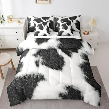 Mike Cow Print Twin Comforter Set - 7 Pieces Bed in A Bag Farmhouse Cowhide Comforters,Western Animal Bedding Sets with Comforter, Flat Sheet, Fitted Sheet and Pillowcases & Shams