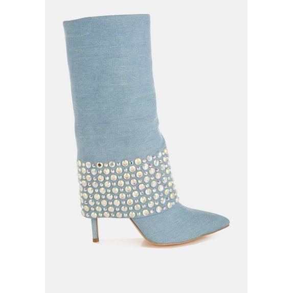 Mike Drop Diamante Rhinestones Denim Boots