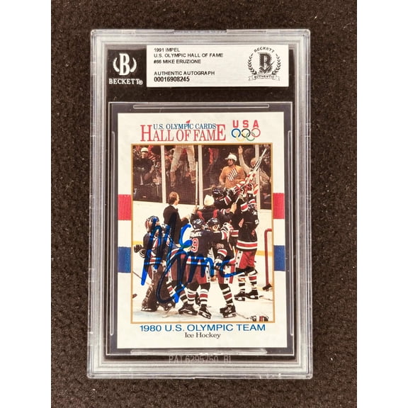 Mike Eruzione autographed 1980 Miracle on Ice 1991 US Olympic Hall of Fame card BAS