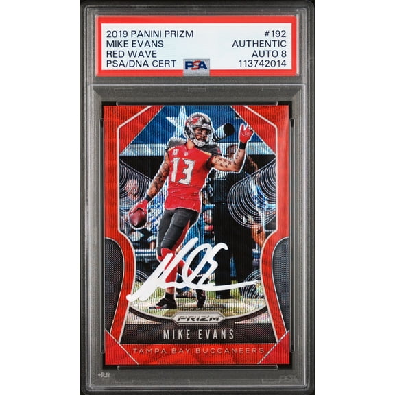 Mike Evans 2019 Panini Prizm Red Wave Signed Card #192 Auto Graded PSA 8 37/149