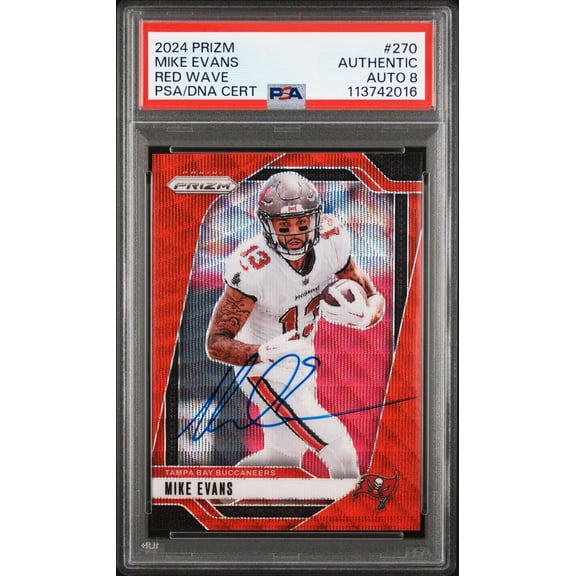 Mike Evans 2024 Panini Prizm Red Wave Signed Card #270 Auto Graded PSA 8 1/149