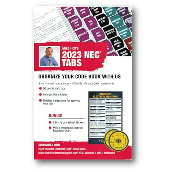 Mike Holt's Electrical Code Tabs, based on the 2023 NEC (with 96 tabs and 2 Ohms Law Wheel Stickers), 9781950431793, 1950431797, Paperback, Mike Holt