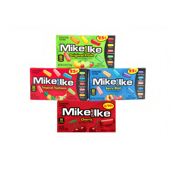 Mike & Ike Chewy Candy Assortment - 4 Fruit Flavors - Original, Cherry, Tropical, Berry - 12pcs per Flavor - 48 Pack.