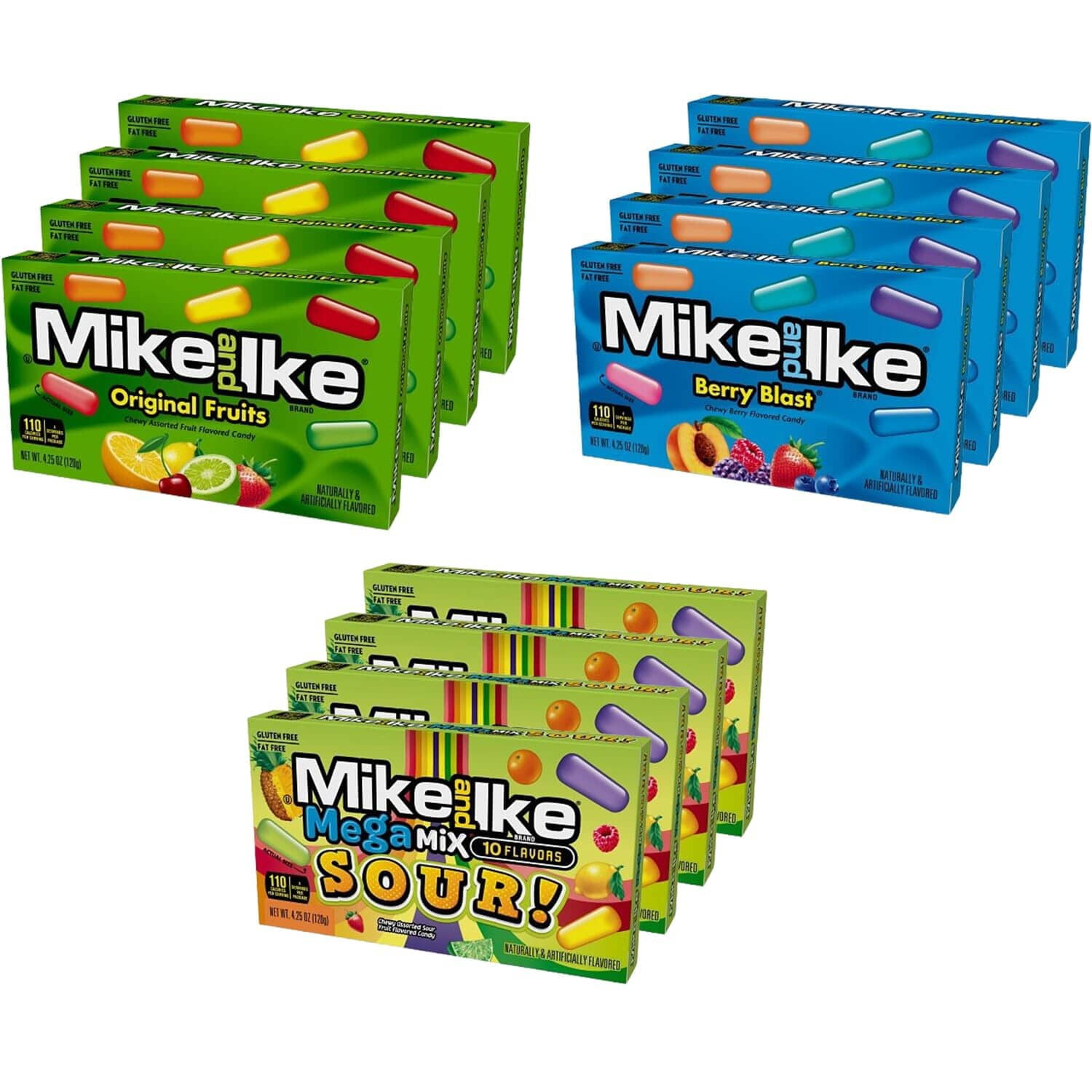 Mike Ike Chewy Candy, Theater Box Variety Pack, 3 Flavors (Original