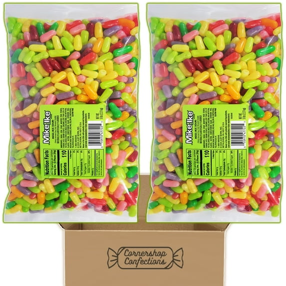 Mike and Ike Mega Mix Sour Candy Bulk Pack - 2 Large Individually Sealed 5 Pound Bags - Variety of Gluten Free Original Fruits Flavors - Over 2400 Pieces in Cornershop Confections Protective Pack