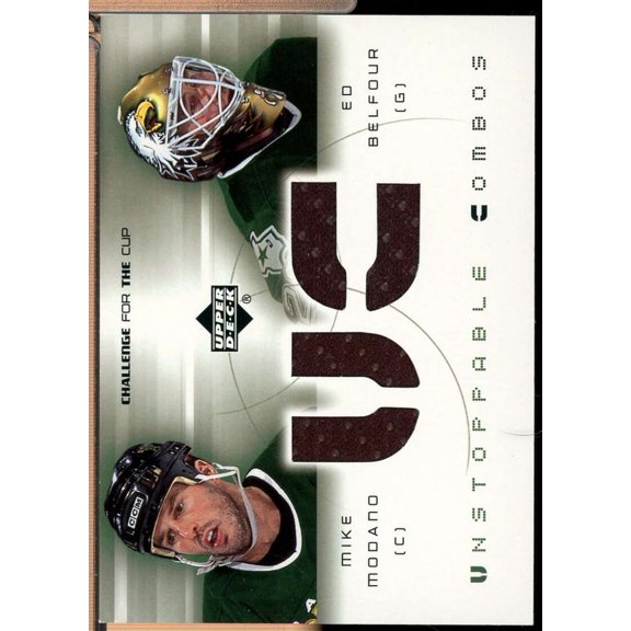 Mike Modano Ed Belfour Card 2001-02 UD Challenge for the Cup Jerseys #UCMB