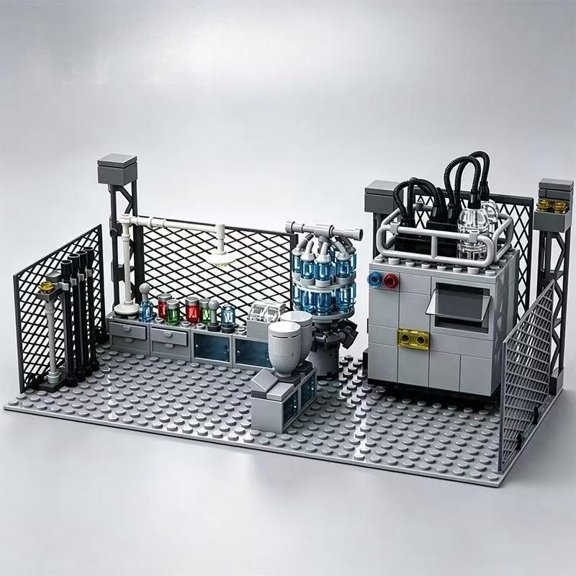 Mike Rie 225 PCS Laboratory Decontamination Station Building Block Set, Industrial Research Facility Model Kit, Gray Modular Brick Assembly Set, Desktop Display Decoration