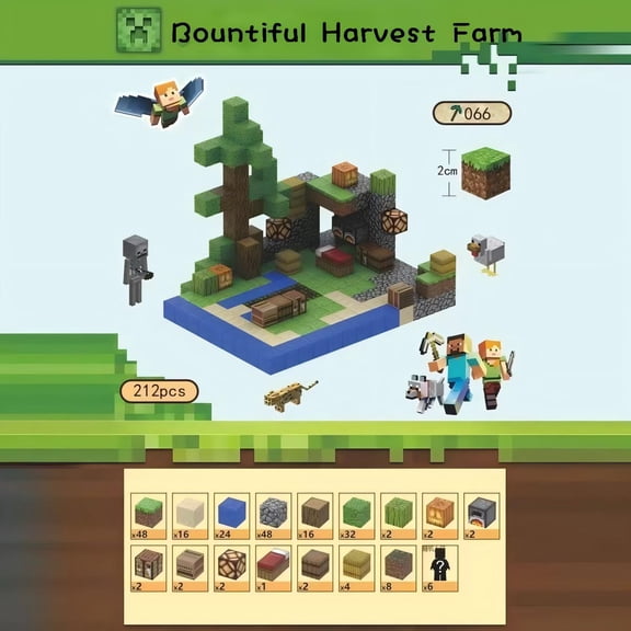 Mike Rie Bountiful Harvest Farm Building Blocks Set  212pcs 6-Side Magnetic Mini Block Playset