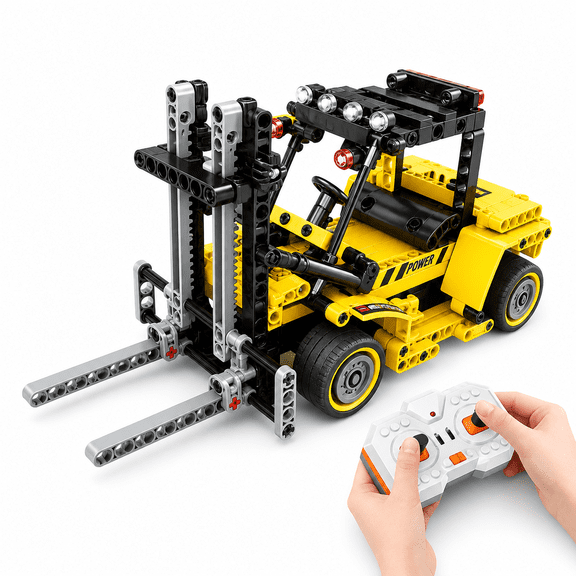 Mike Rie Forklift Building Block Set, ABS Construction Vehicle Assembly Model with Remote Function, Engineering Forklift Building Kit, Collectible Display Model
