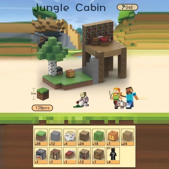 Mike Rie Jungle Cabin Building Blocks Set Treehouse Playset 128 Pieces 2cm Mini Blocks