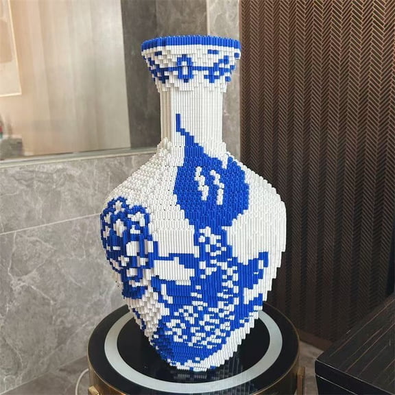 Mike Rie Koi Pattern Porcelain Vase Building Block Set, 11000PCS Large Decorative Brick Art Model, ABS Collectible Display Vase Construction Kit with Assembly Hammer Gift for Adults and Home Decor