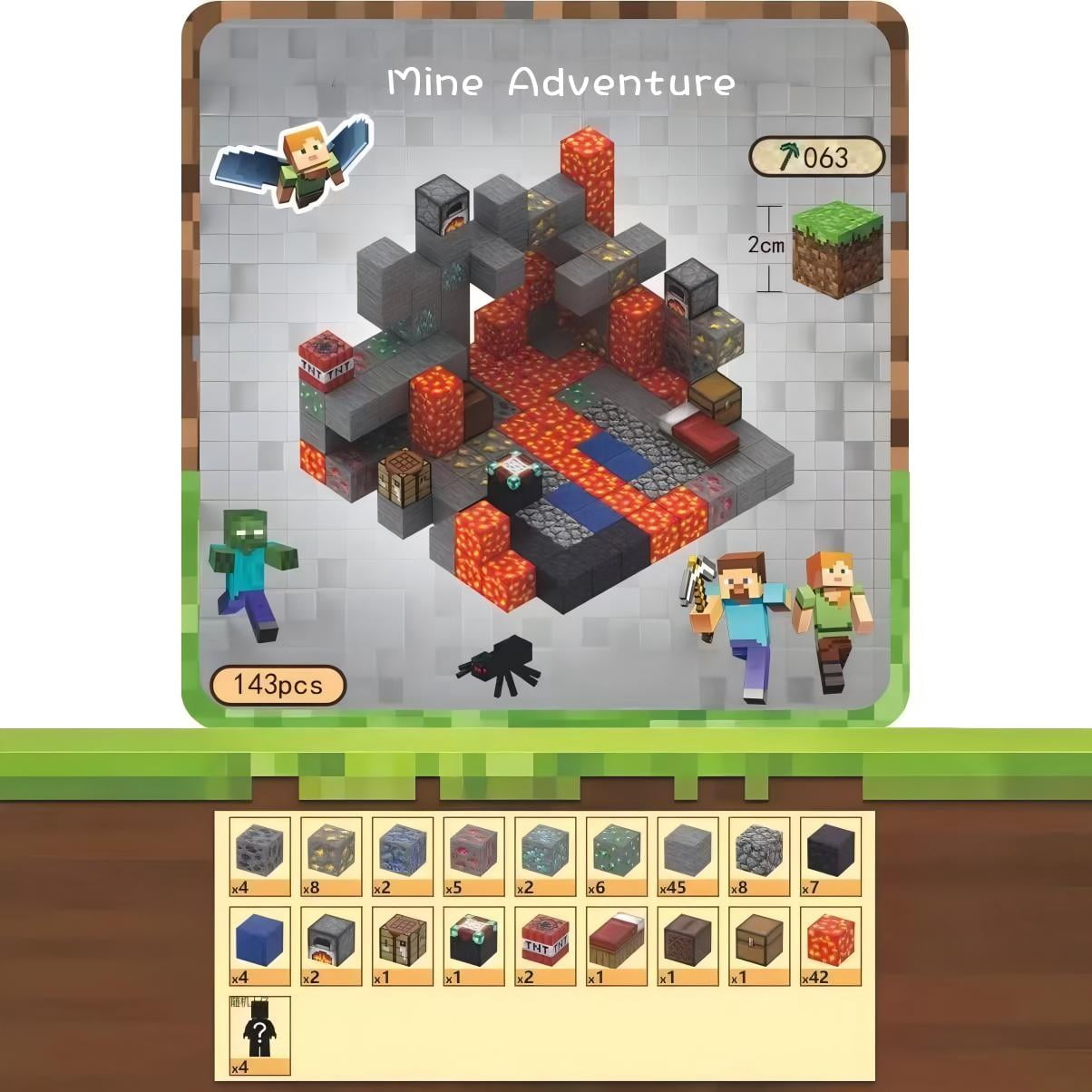 Mike Rie Mine Adventure Building Blocks Set – 143pcs 2cm 6-Side ...
