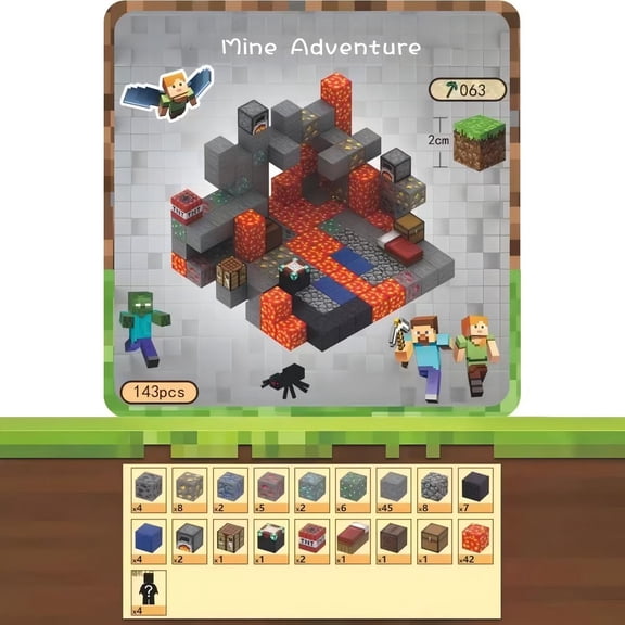 Mike Rie Mine Adventure Building Blocks Set 143pcs 2cm 6-Side Magnetic Mini Block Lava Mine Playset