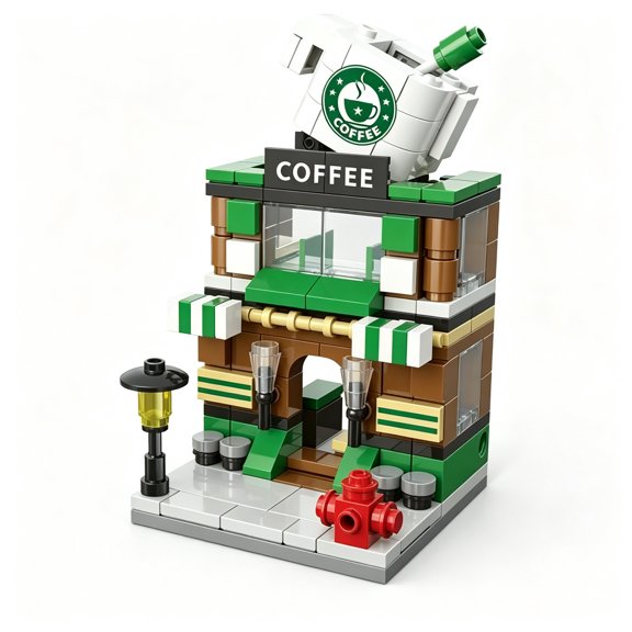 Mike Rie Mini Street View Coffee Shop Building Block Set, 208PCS ABS Creative Building Model, Miniature Cafe Scene Desktop Display Decoration