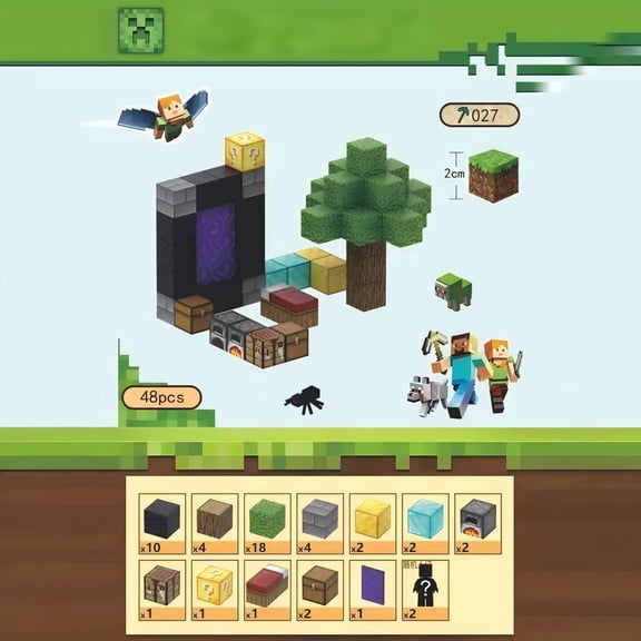 Mike Rie Underground Portal Exploration Building Set Mini Block Collection with Character Minifigures, 48 Pieces