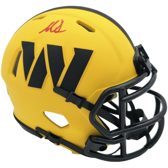 Mike Sainristil Autographed Washington Commanders Rave Yellow Speed Mini Helmet Beckett BAS Witness Stock #261956