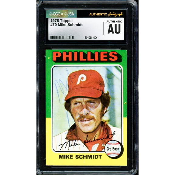 Mike Schmidt Autographed 1975 Topps Card #70 Philadelphia Phillies Vintage Signature CGC/JSA #60403033006
