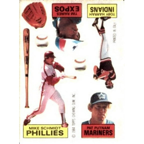 Mike Schmidt Tim Raines Toby Harrah Pat Putnam 1984 Topps Tattoos card