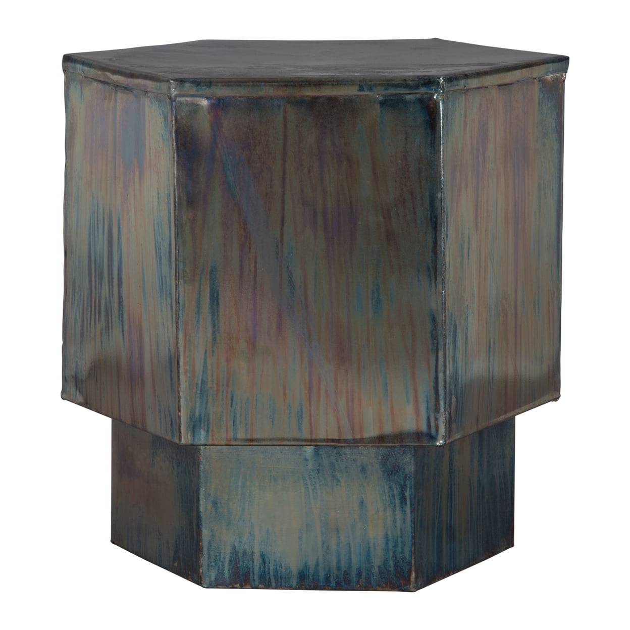 Contemporary Hexagonal Gray Metal Side Table
