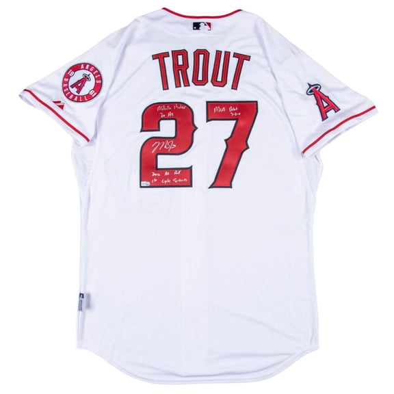 Mike Trout Millville Meteor Signed Heavily Inscribed STAT Jersey MLB Authentic