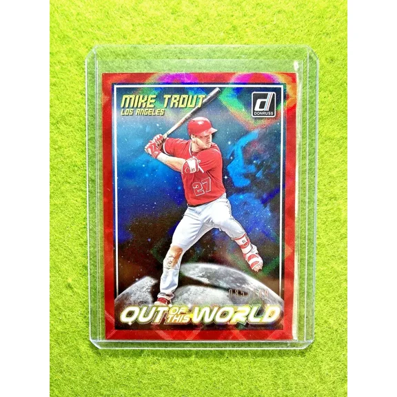 Mike Trout RED REFRACTOR # /149 CARD JERSEY #27 LA ANGELS SP 2018 Panini Donruss