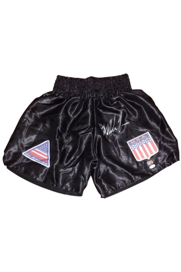 Mike Tyson Autographed Black Boxing Trunks - Tyson Holo, JSA