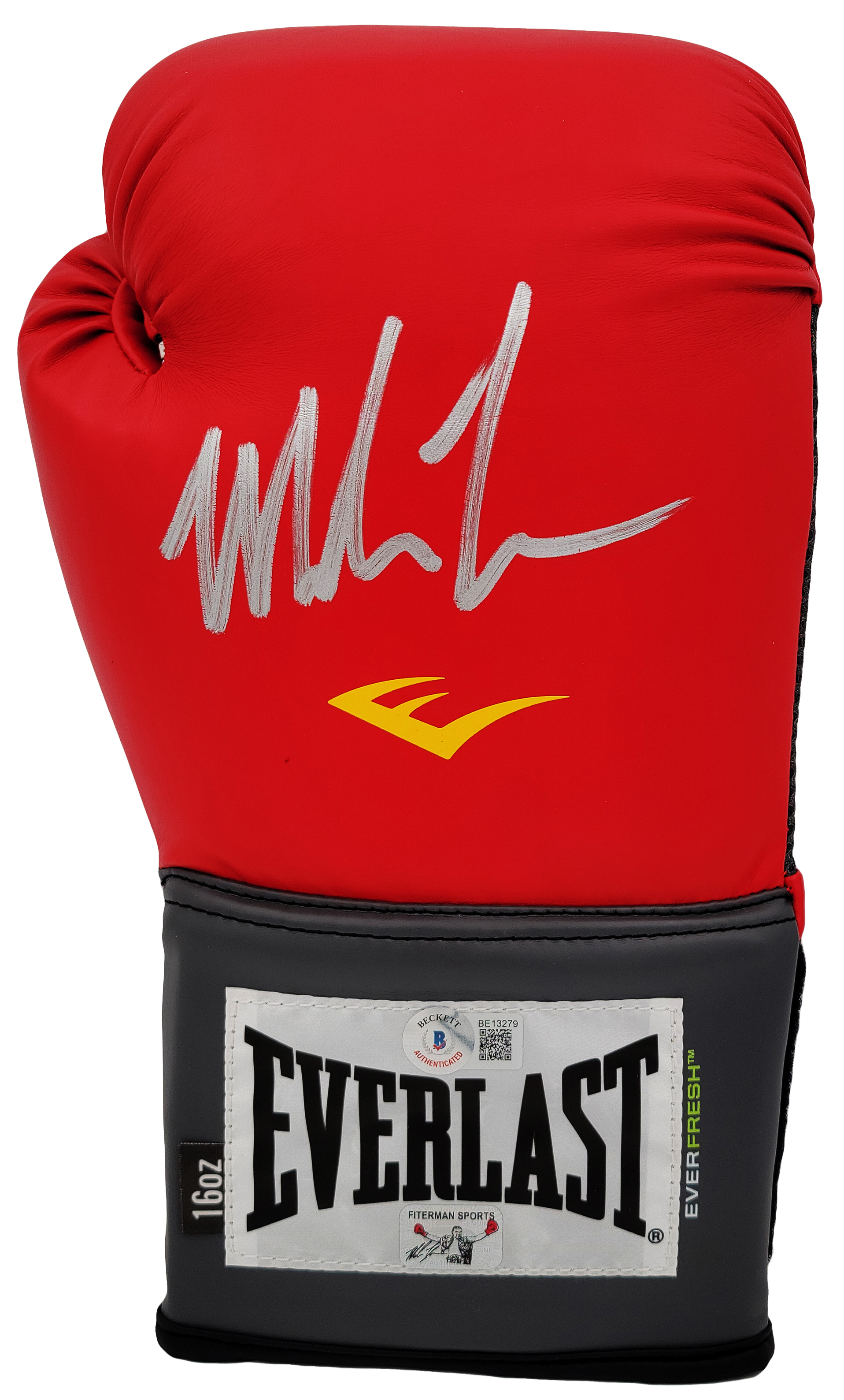 Mike Tyson Autographed Red Everlast Everfresh Boxing Glove Right Hand In Silver Beckett BAS 202300