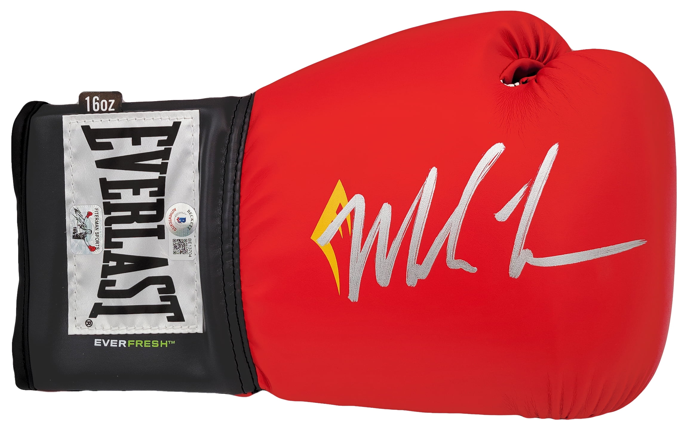 Mike Tyson Autographed Red Everlast Everfresh Boxing Glove Right Hand In Silver Beckett BAS 202301