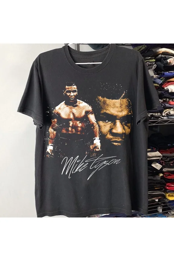 Mike Tyson Boxing Graphic Signature Cotton Adult T-Shirt