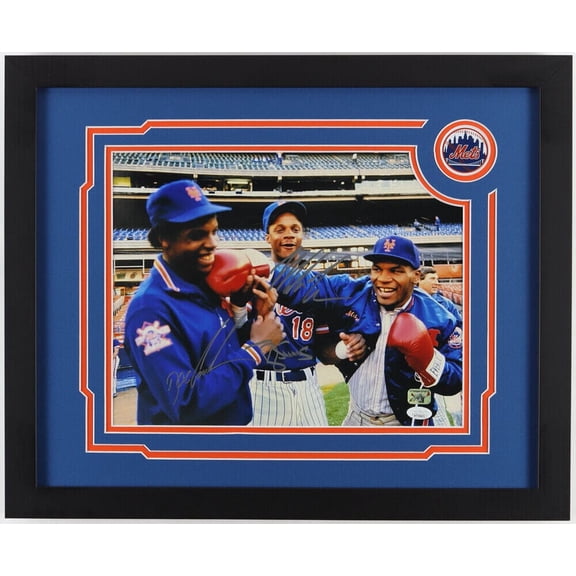 Mike Tyson Darryl Strawberry Dwight Gooden Signed Framed 11x14 Photo JSA