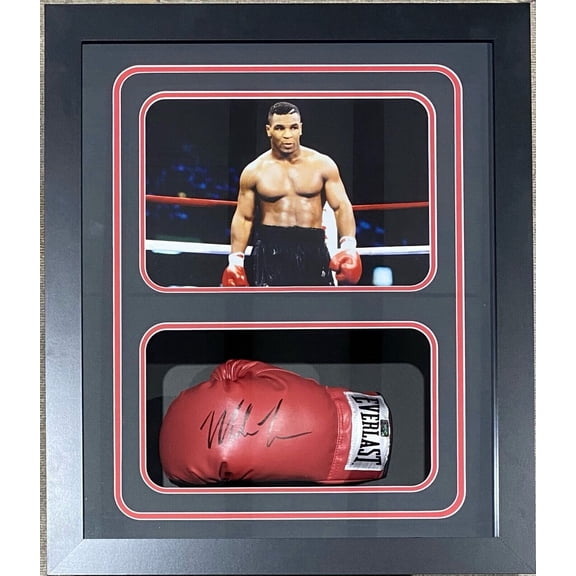 Mike Tyson Signed Glove Shadow Box Mike Tyson Hologram Authentic COR RED