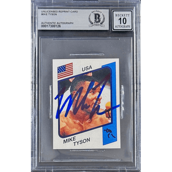 Mike Tyson Signed Reprint Rookie Trading Card Beckett Auto 10 17388126