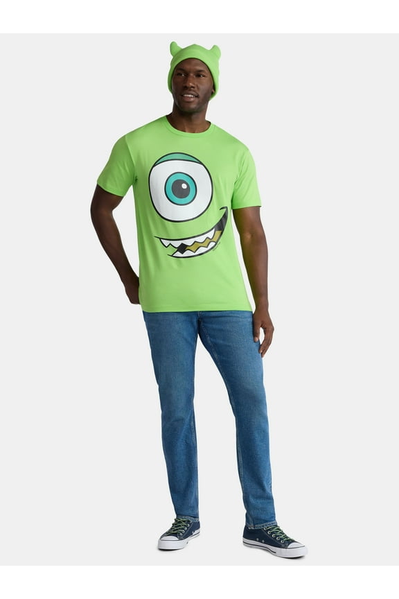 Mike Wazowski, Men's & Big Men's Graphic Halloween Cosplay T-Shirt and Matching Character Beanie, Sizes XS-3XL